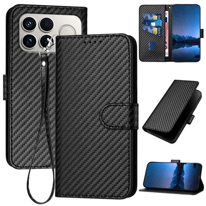 For Redmi K90 Pro Max / Poco F8 Ultra YX0070 Carbon Fiber Buckle Leather Phone Case with Lanyard(Black)