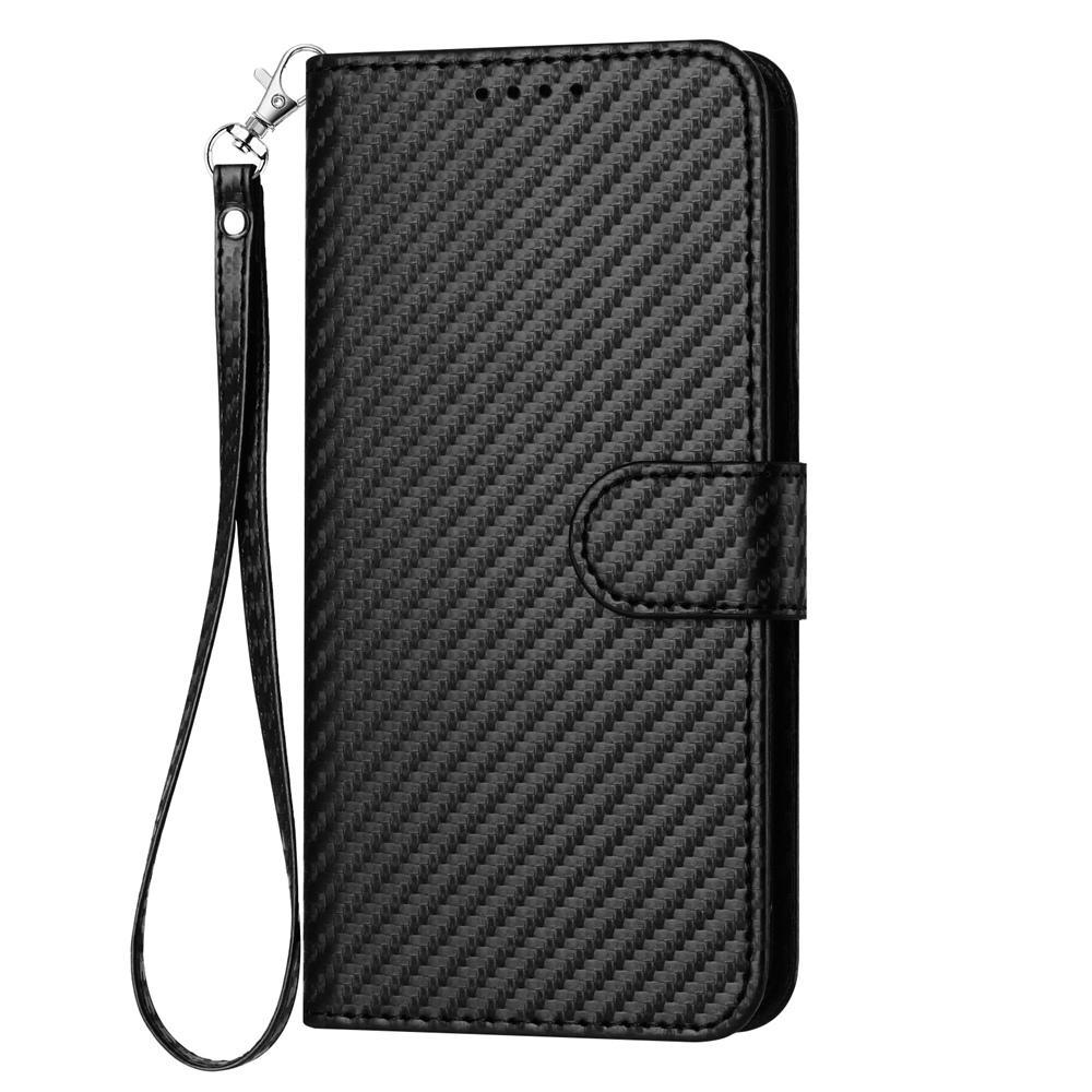 For Redmi K90 Pro Max / Poco F8 Ultra YX0070 Carbon Fiber Buckle Leather Phone Case with Lanyard(Black)
