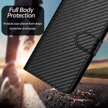 For Redmi K90 Pro Max / Poco F8 Ultra YX0070 Carbon Fiber Buckle Leather Phone Case with Lanyard(Black)