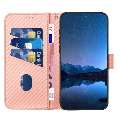 For Redmi K90 Pro Max / Poco F8 Ultra YX0070 Carbon Fiber Buckle Leather Phone Case with Lanyard(Pink)