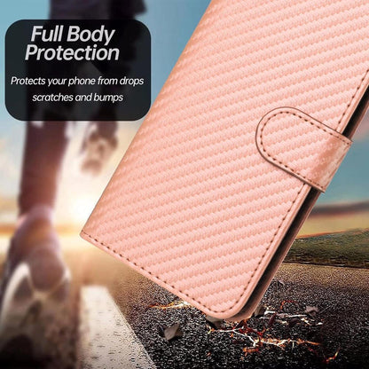 For Redmi K90 Pro Max / Poco F8 Ultra YX0070 Carbon Fiber Buckle Leather Phone Case with Lanyard(Pink)