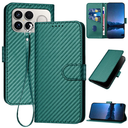 For Redmi K90 Pro Max / Poco F8 Ultra YX0070 Carbon Fiber Buckle Leather Phone Case with Lanyard(Dark Green)