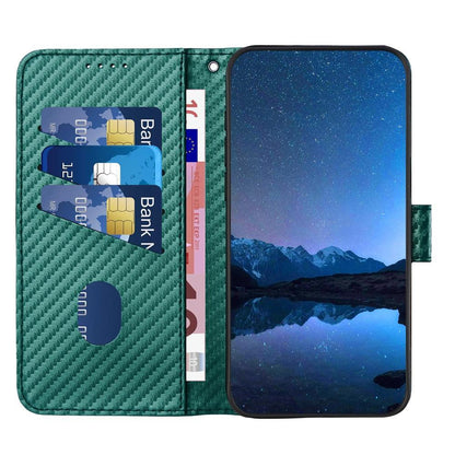 For Redmi K90 Pro Max / Poco F8 Ultra YX0070 Carbon Fiber Buckle Leather Phone Case with Lanyard(Dark Green)
