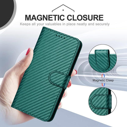 For Redmi K90 Pro Max / Poco F8 Ultra YX0070 Carbon Fiber Buckle Leather Phone Case with Lanyard(Dark Green)