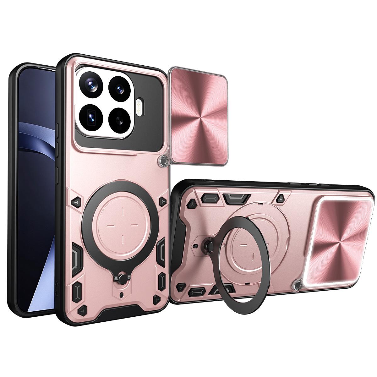 For Xiaomi 17T Pro 5G CD Texture Sliding Camshield Magnetic Holder Phone Case(Pink)