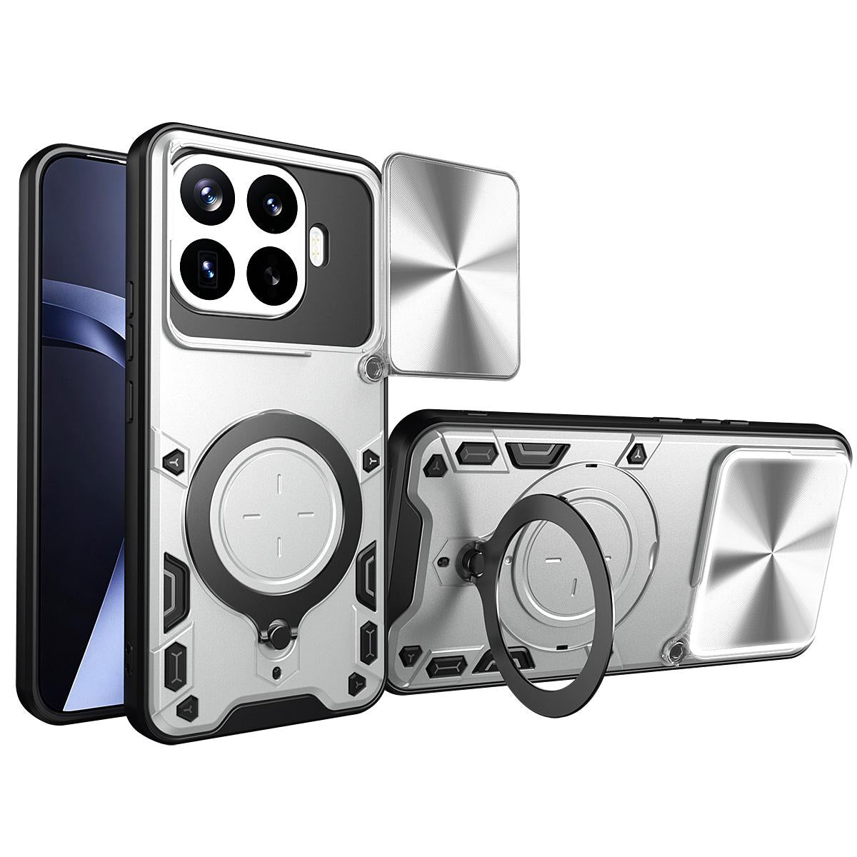 For Xiaomi 17T Pro 5G CD Texture Sliding Camshield Magnetic Holder Phone Case(Silver)