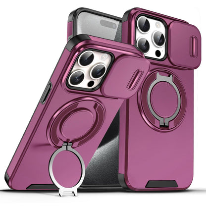 For iPhone 15 Pro Max Sliding Camshield Ring Holder Phone Case - Cherry Red - EDA006784201H