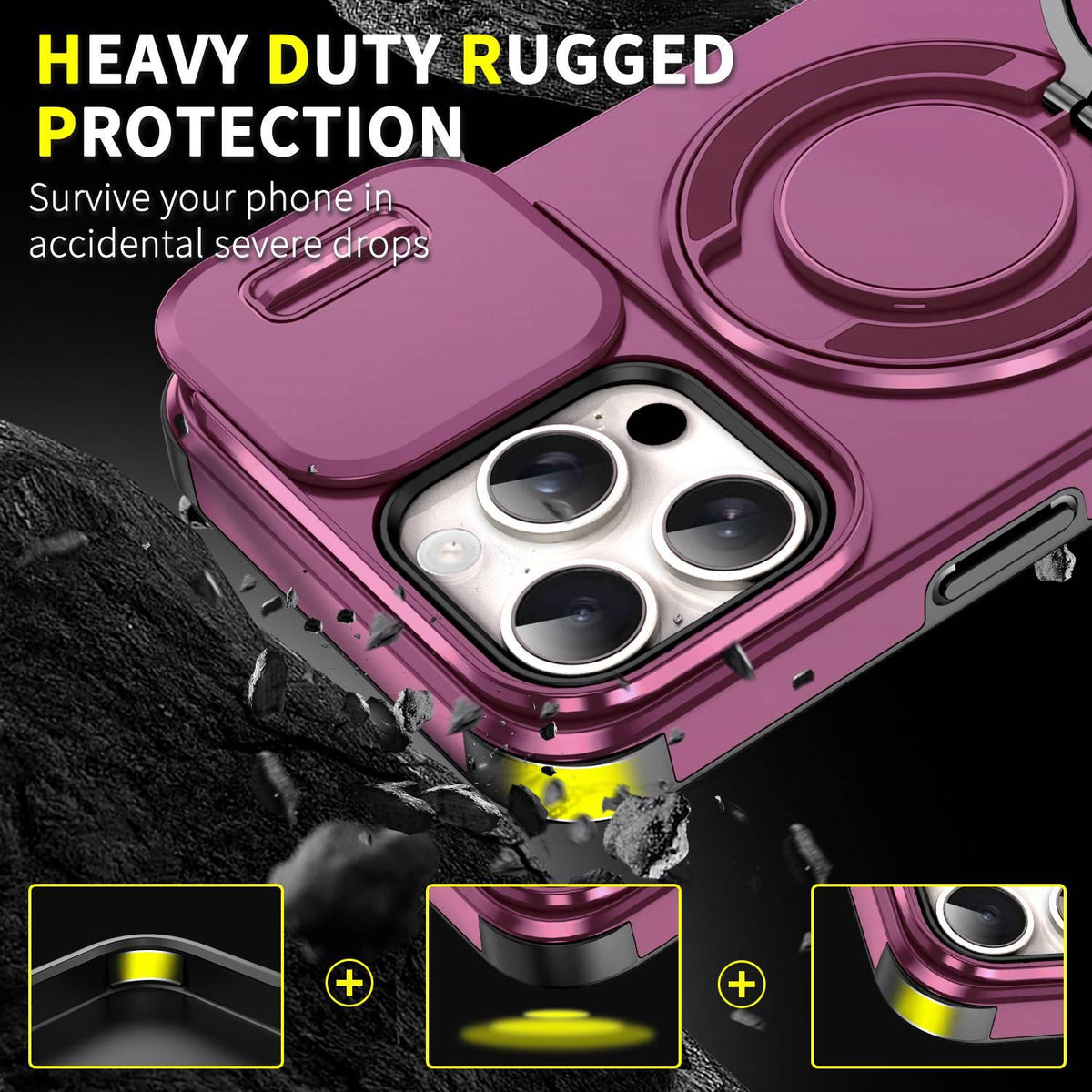 For iPhone 15 Pro Max Sliding Camshield Ring Holder Phone Case - Cherry Red - EDA006784201H