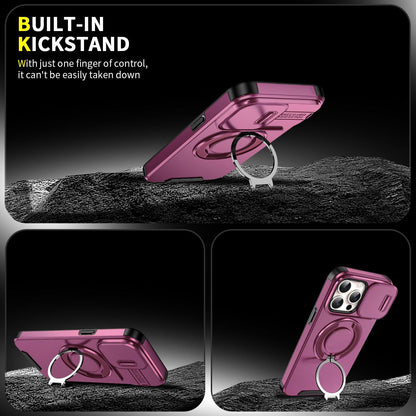 For iPhone 15 Pro Max Sliding Camshield Ring Holder Phone Case - Cherry Red - EDA006784201H