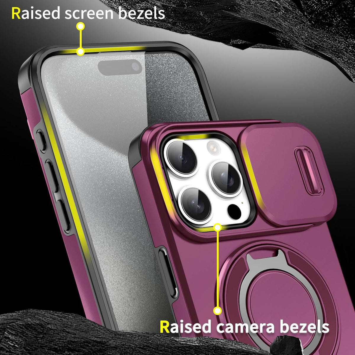 For iPhone 15 Pro Max Sliding Camshield Ring Holder Phone Case - Cherry Red - EDA006784201H