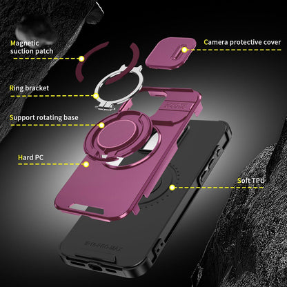 For iPhone 15 Pro Max Sliding Camshield Ring Holder Phone Case - Cherry Red - EDA006784201H
