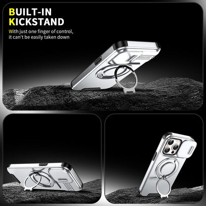 For iPhone 15 Pro Sliding Camshield Ring Holder Phone Case - Silver - EDA006784202G