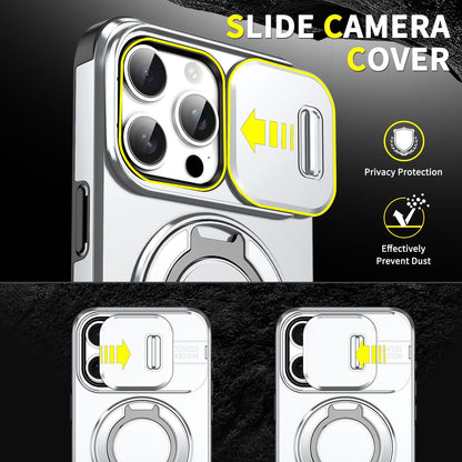 For iPhone 15 Pro Sliding Camshield Ring Holder Phone Case - Silver - EDA006784202G