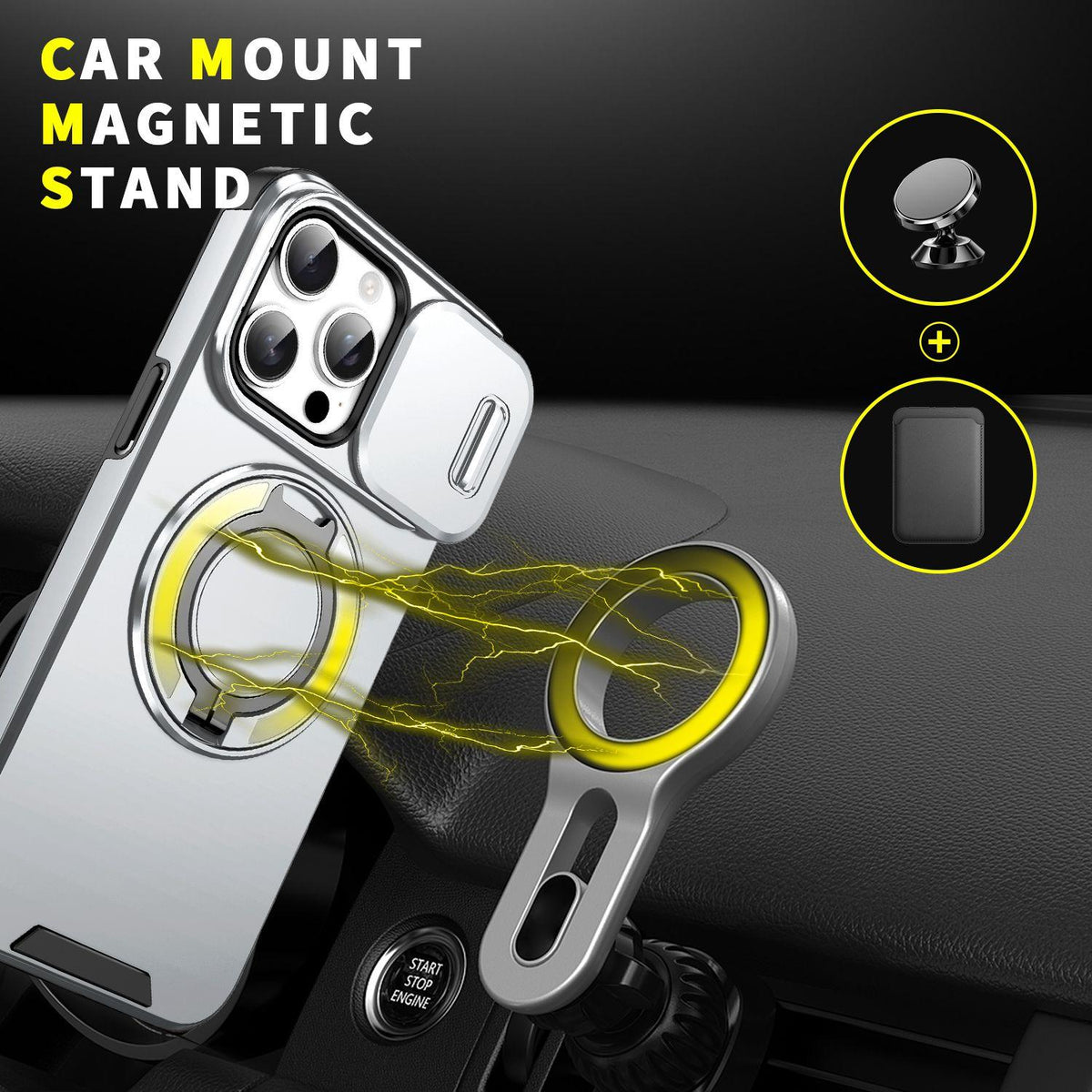 For iPhone 15 Pro Sliding Camshield Ring Holder Phone Case - Silver - EDA006784202G