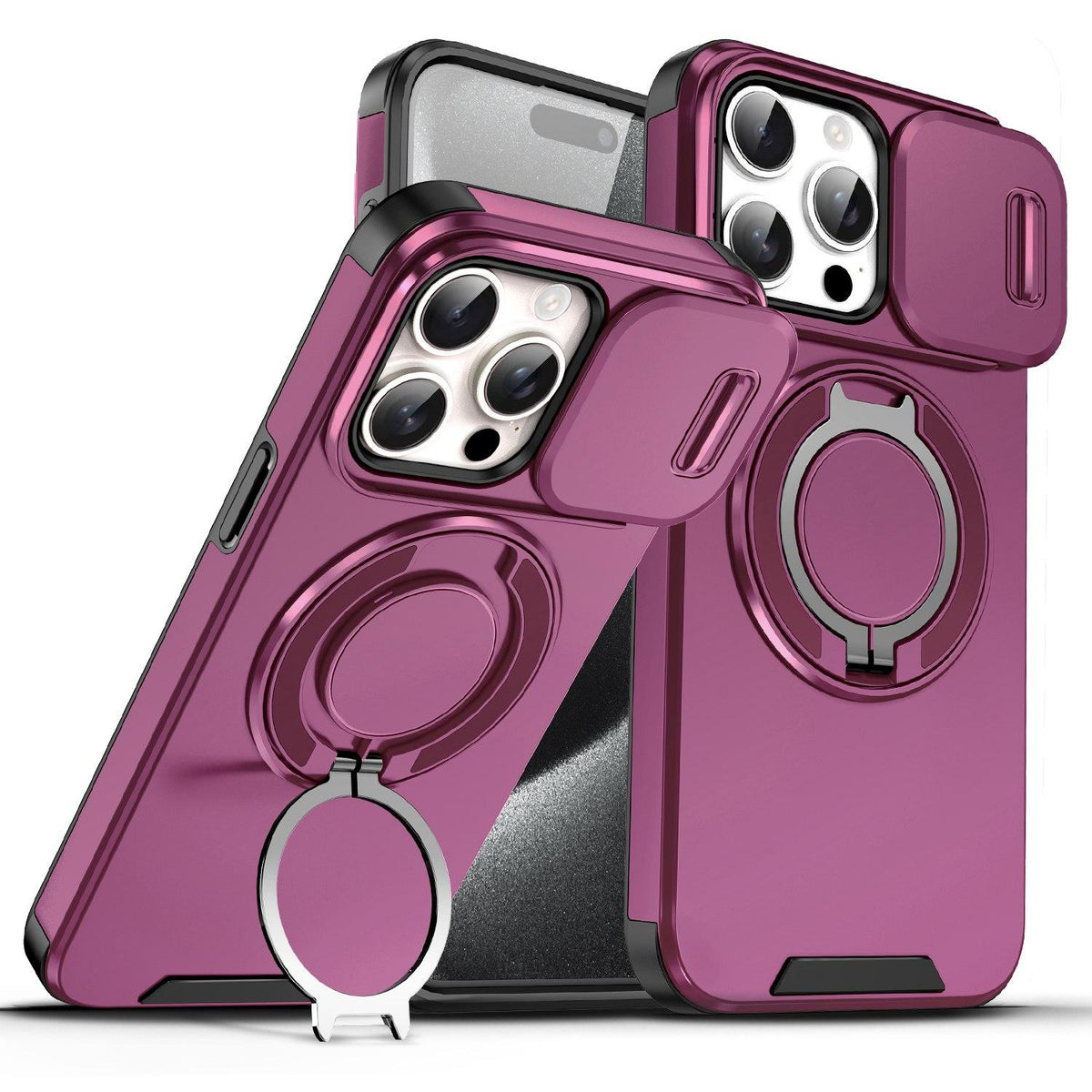 For iPhone 15 Pro Sliding Camshield Ring Holder Phone Case - Cherry Red - EDA006784202H