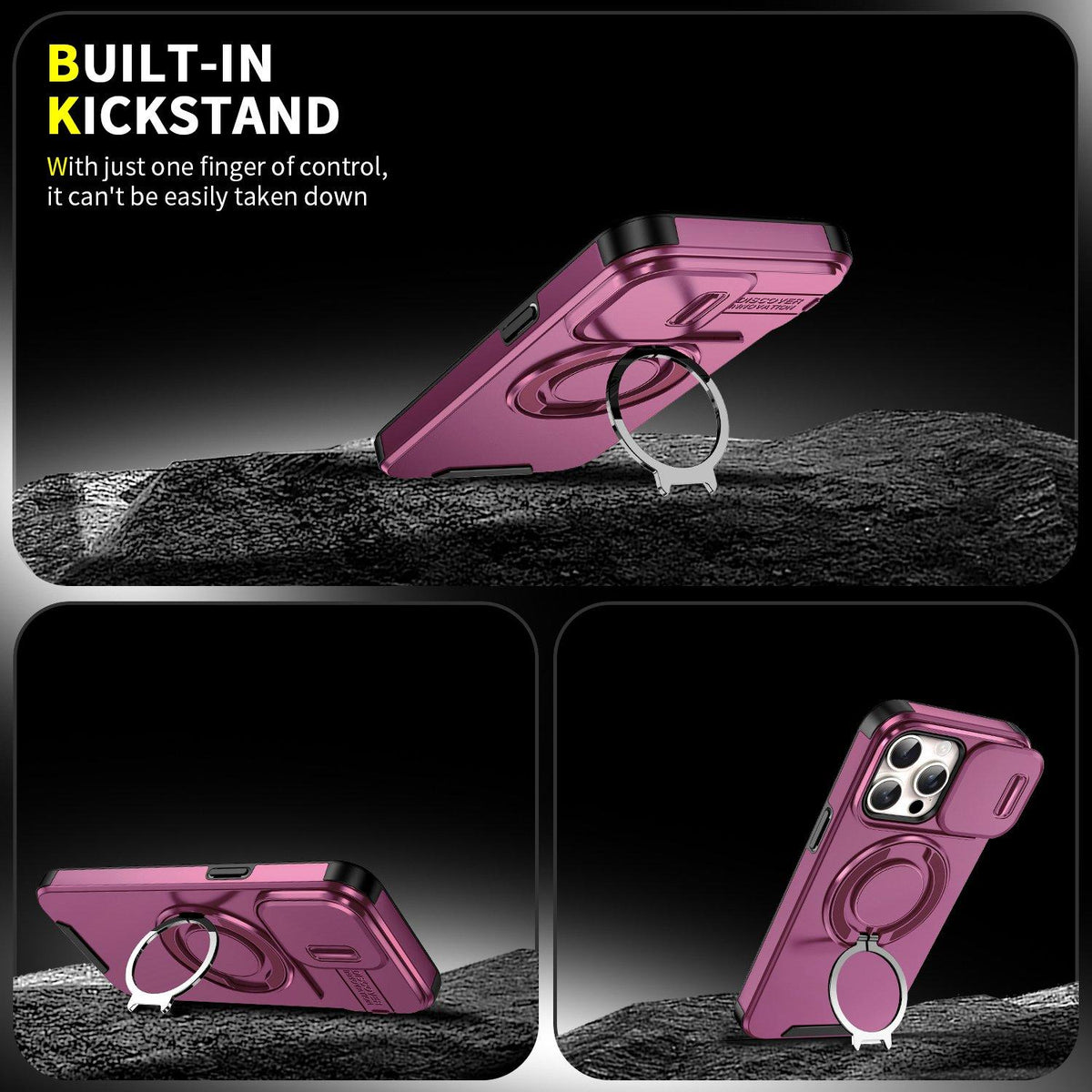 For iPhone 15 Pro Sliding Camshield Ring Holder Phone Case - Cherry Red - EDA006784202H