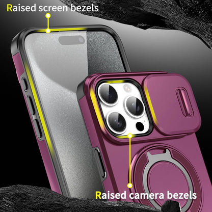 For iPhone 15 Pro Sliding Camshield Ring Holder Phone Case - Cherry Red - EDA006784202H
