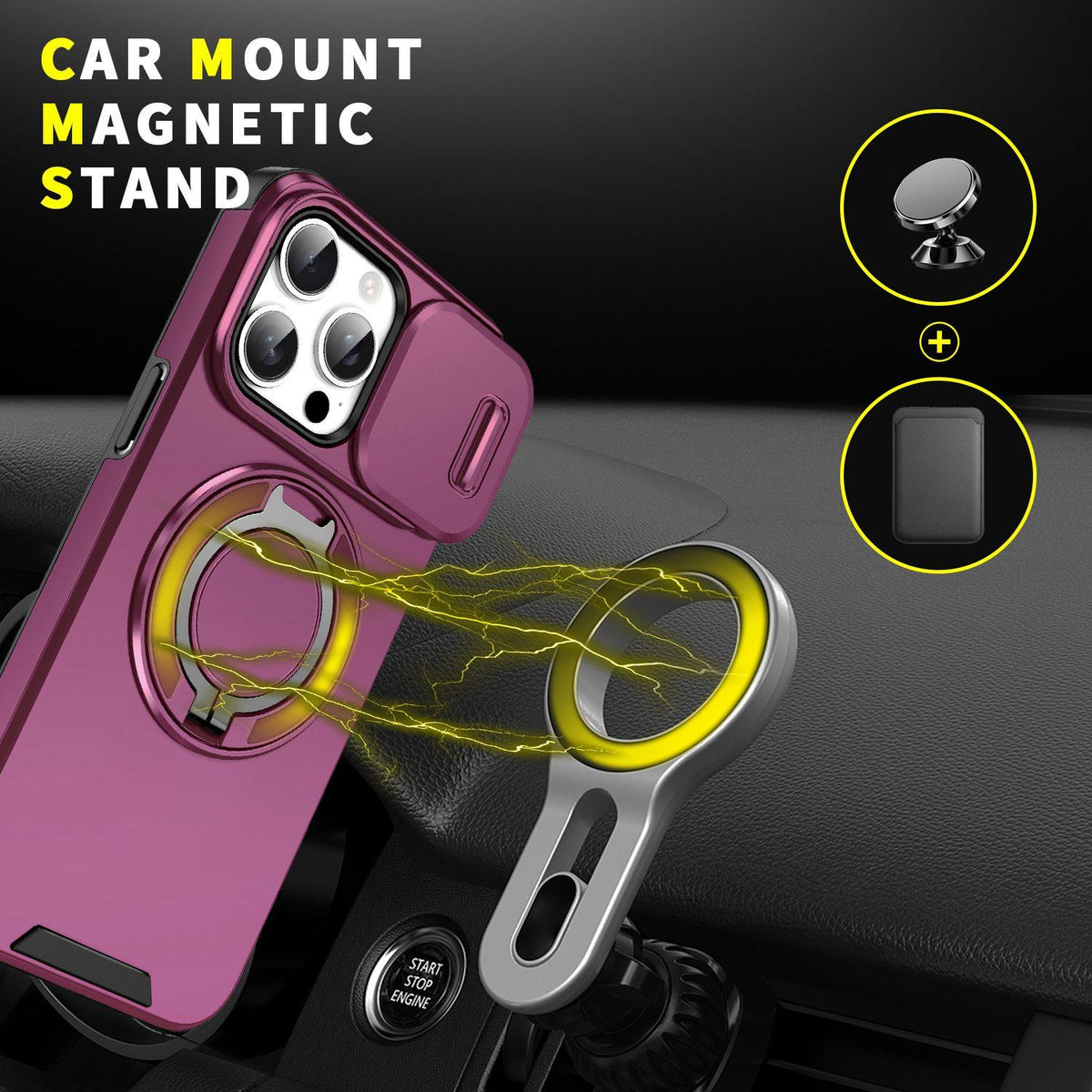 For iPhone 15 Pro Sliding Camshield Ring Holder Phone Case - Cherry Red - EDA006784202H