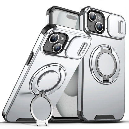 For iPhone 15 Plus Sliding Camshield Ring Holder Phone Case - Silver - EDA006784203G