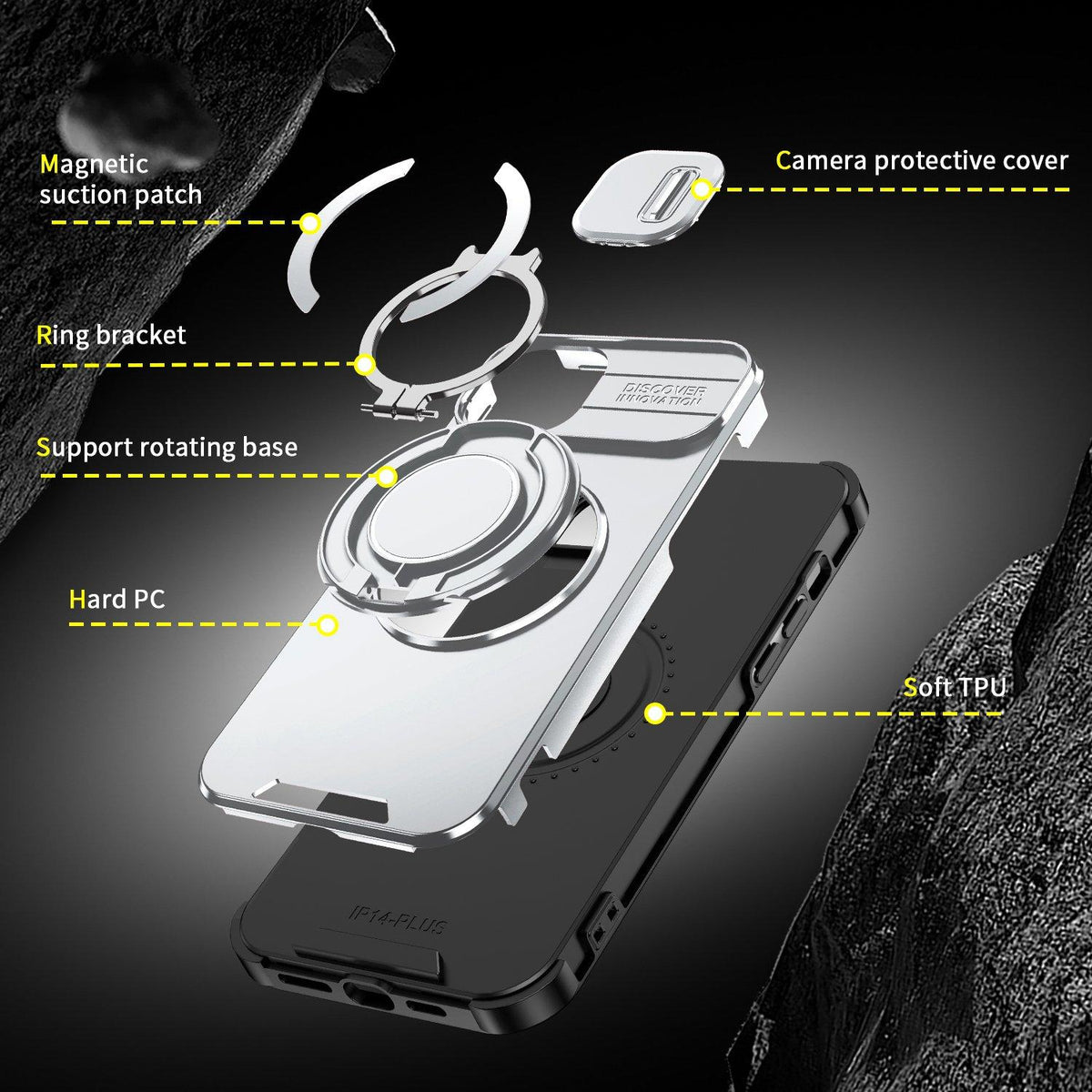 For iPhone 15 Plus Sliding Camshield Ring Holder Phone Case - Silver - EDA006784203G