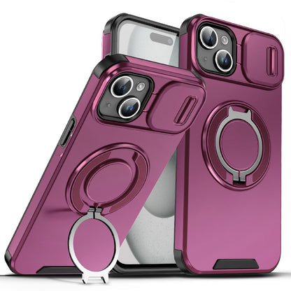 For iPhone 15 Plus Sliding Camshield Ring Holder Phone Case - Cherry Red - EDA006784203H