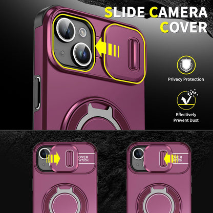 For iPhone 15 Plus Sliding Camshield Ring Holder Phone Case - Cherry Red - EDA006784203H