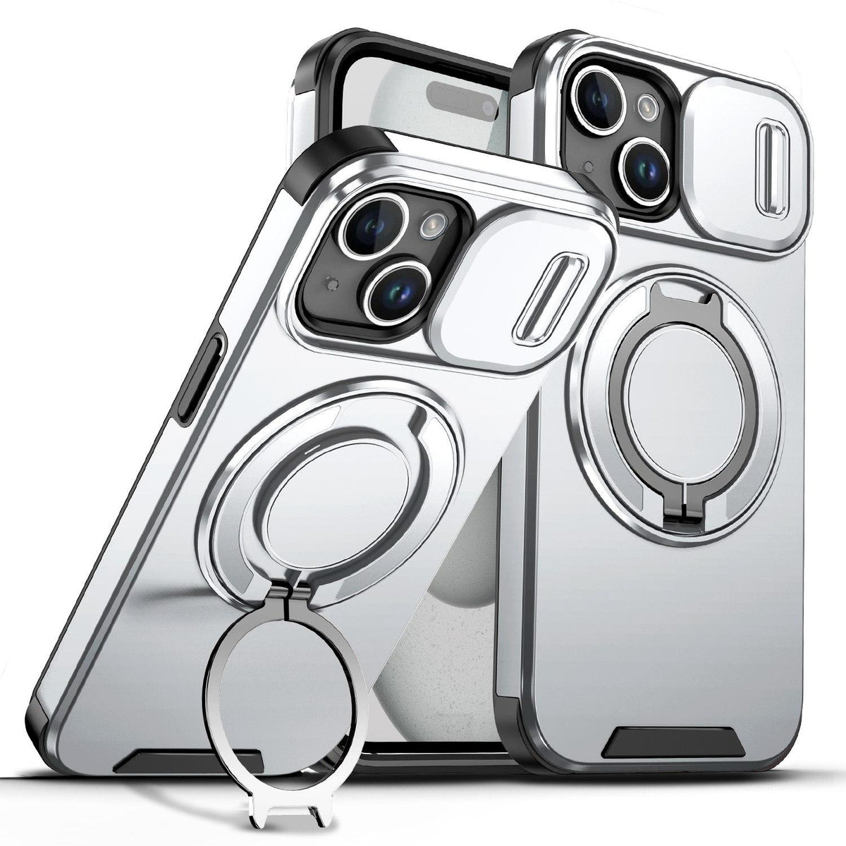 For iPhone 15 Sliding Camshield Ring Holder Phone Case - Silver - EDA006784204G