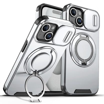 For iPhone 15 Sliding Camshield Ring Holder Phone Case - Silver - EDA006784204G
