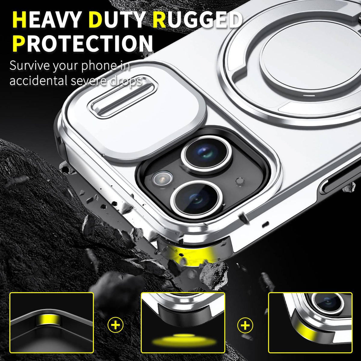 For iPhone 15 Sliding Camshield Ring Holder Phone Case - Silver - EDA006784204G