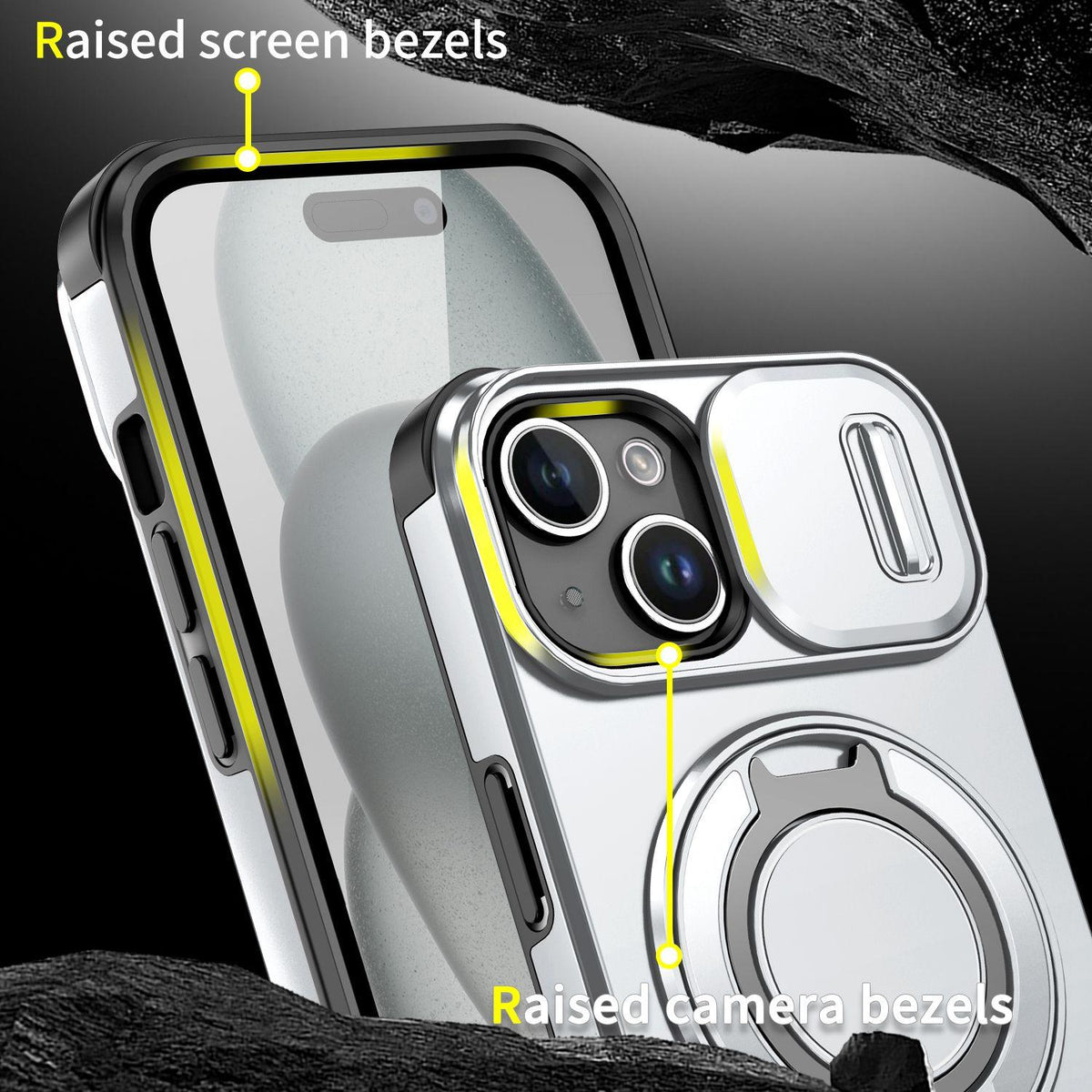 For iPhone 15 Sliding Camshield Ring Holder Phone Case - Silver - EDA006784204G