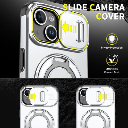 For iPhone 15 Sliding Camshield Ring Holder Phone Case - Silver - EDA006784204G
