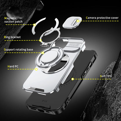 For iPhone 15 Sliding Camshield Ring Holder Phone Case - Silver - EDA006784204G