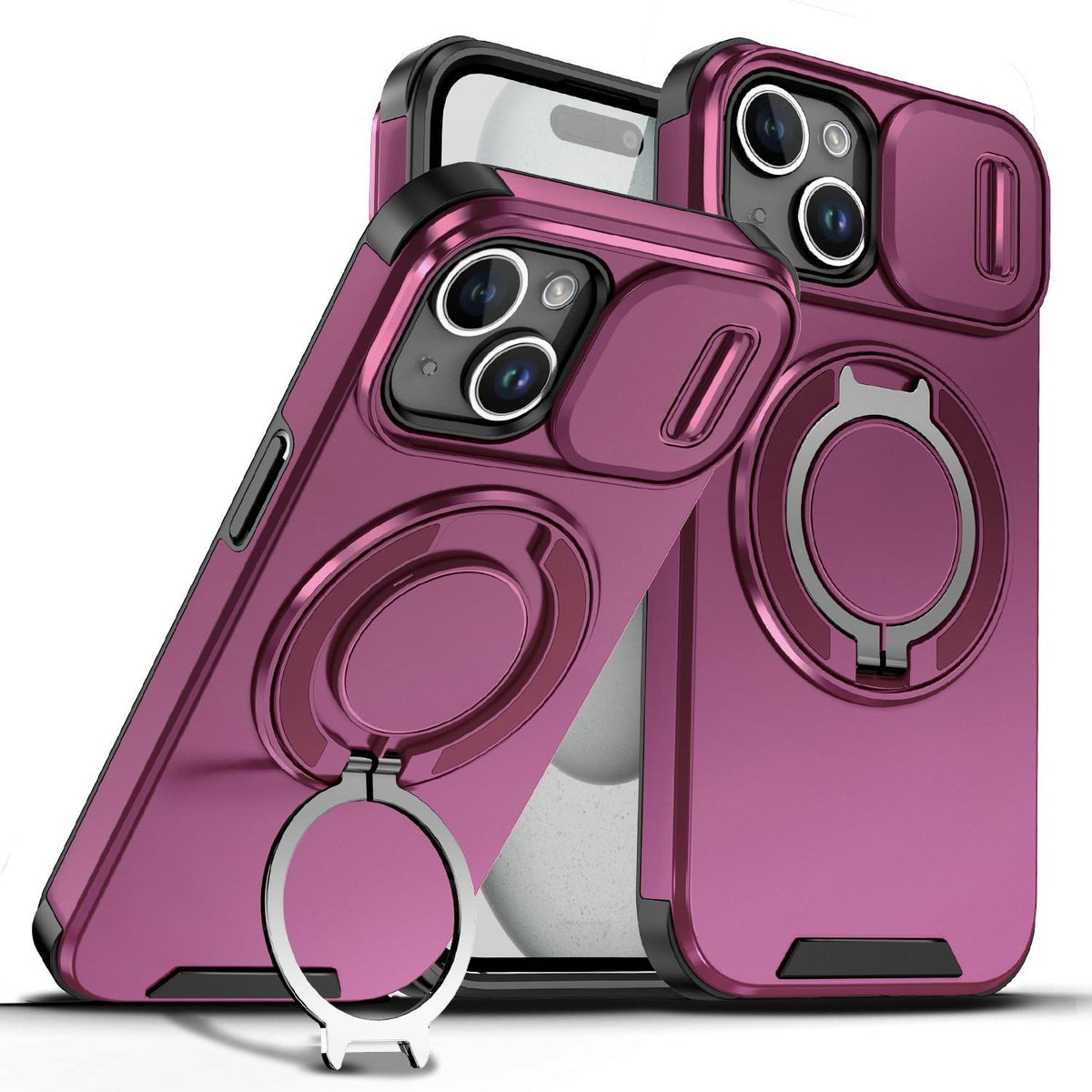 For iPhone 15 Sliding Camshield Ring Holder Phone Case - Cherry Red - EDA006784204H