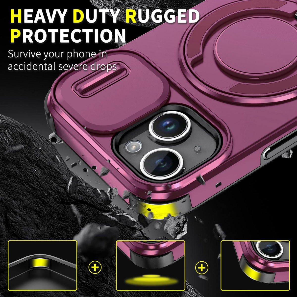 For iPhone 15 Sliding Camshield Ring Holder Phone Case - Cherry Red - EDA006784204H
