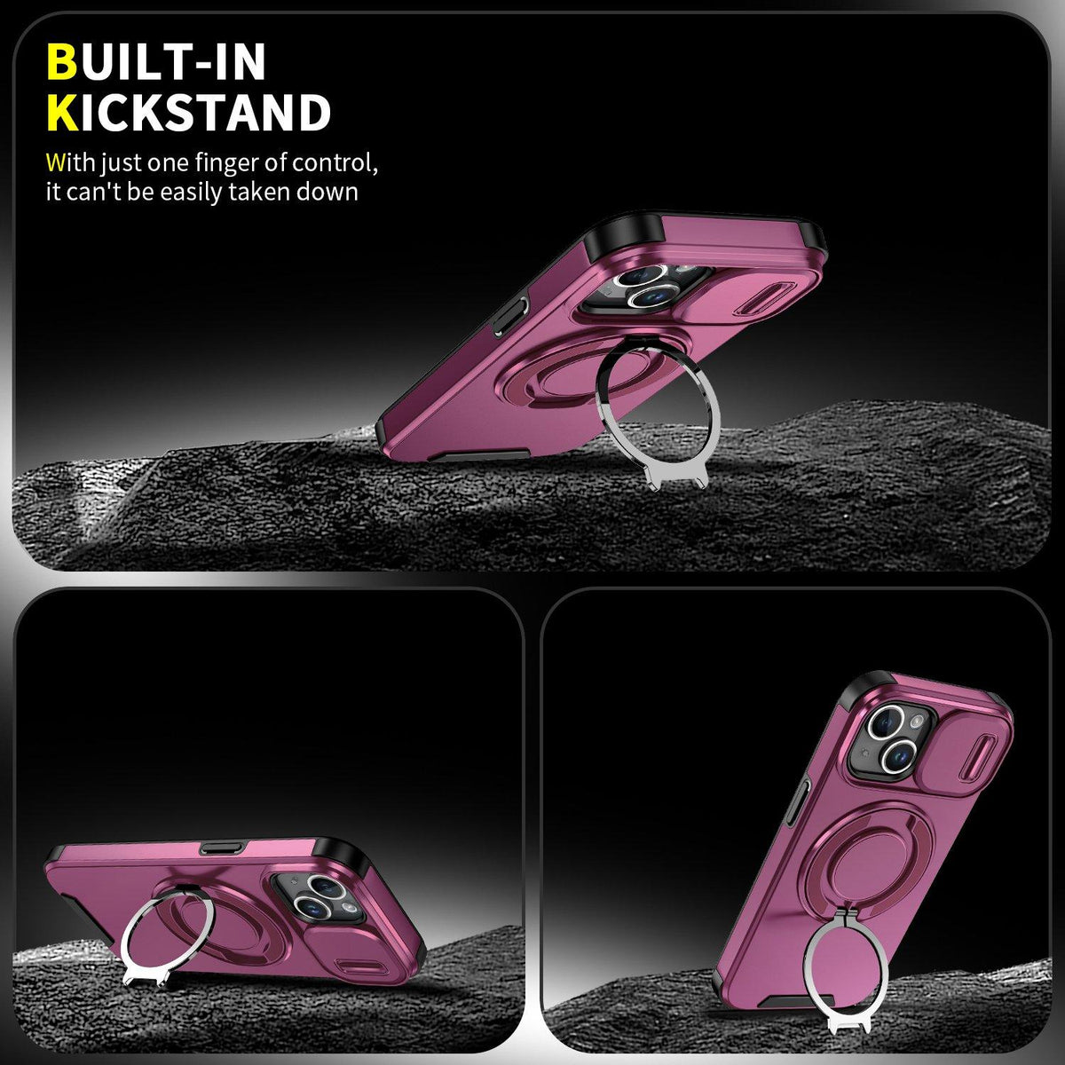 For iPhone 15 Sliding Camshield Ring Holder Phone Case - Cherry Red - EDA006784204H
