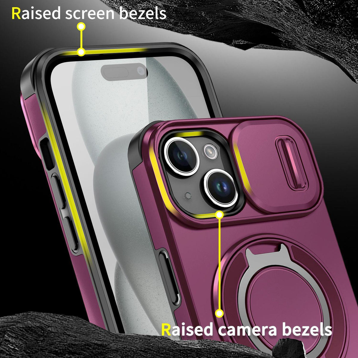 For iPhone 15 Sliding Camshield Ring Holder Phone Case - Cherry Red - EDA006784204H