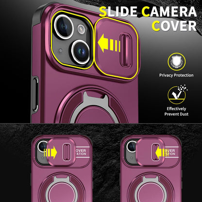 For iPhone 15 Sliding Camshield Ring Holder Phone Case - Cherry Red - EDA006784204H