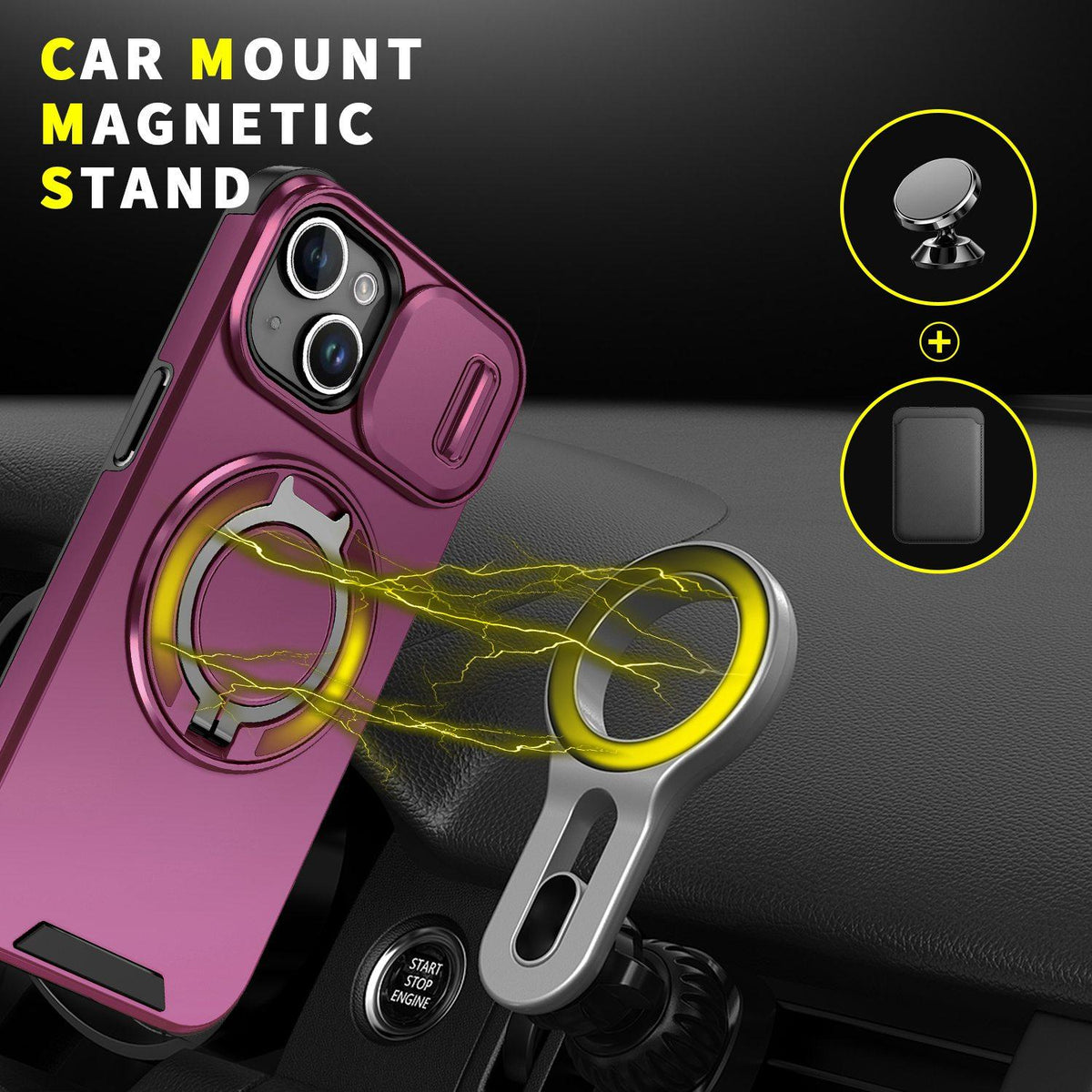For iPhone 15 Sliding Camshield Ring Holder Phone Case - Cherry Red - EDA006784204H