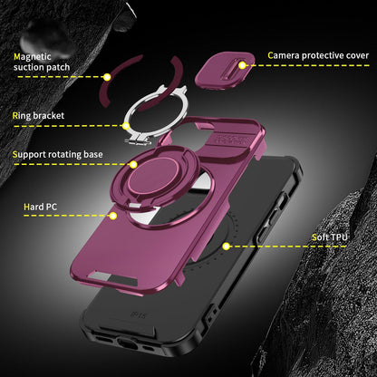 For iPhone 15 Sliding Camshield Ring Holder Phone Case - Cherry Red - EDA006784204H
