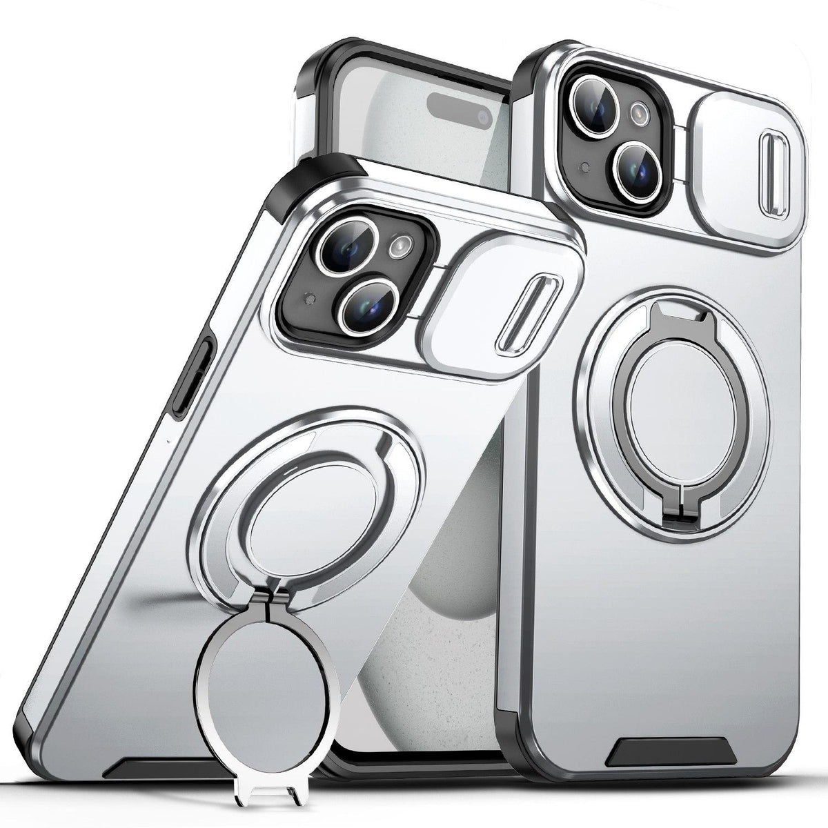 For iPhone 14 Plus Sliding Camshield Ring Holder Phone Case - Silver - EDA006784205G