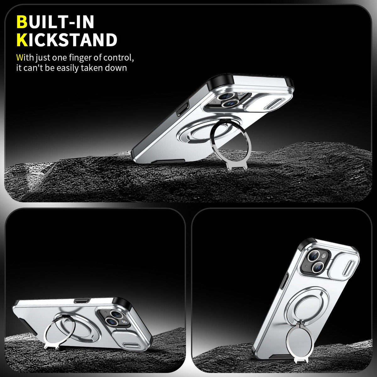 For iPhone 14 Plus Sliding Camshield Ring Holder Phone Case - Silver - EDA006784205G