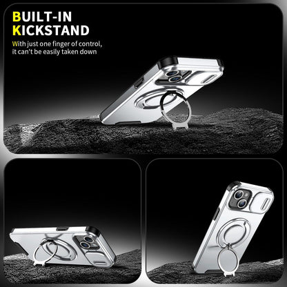 For iPhone 14 Plus Sliding Camshield Ring Holder Phone Case - Silver - EDA006784205G