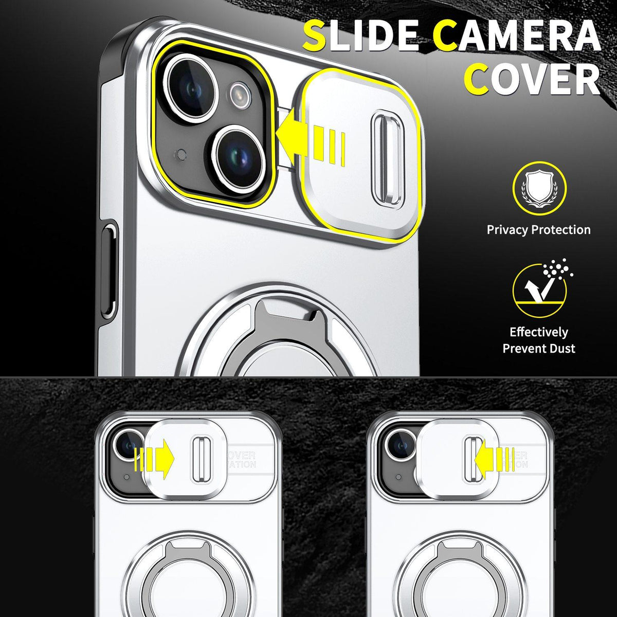 For iPhone 14 Plus Sliding Camshield Ring Holder Phone Case - Silver - EDA006784205G