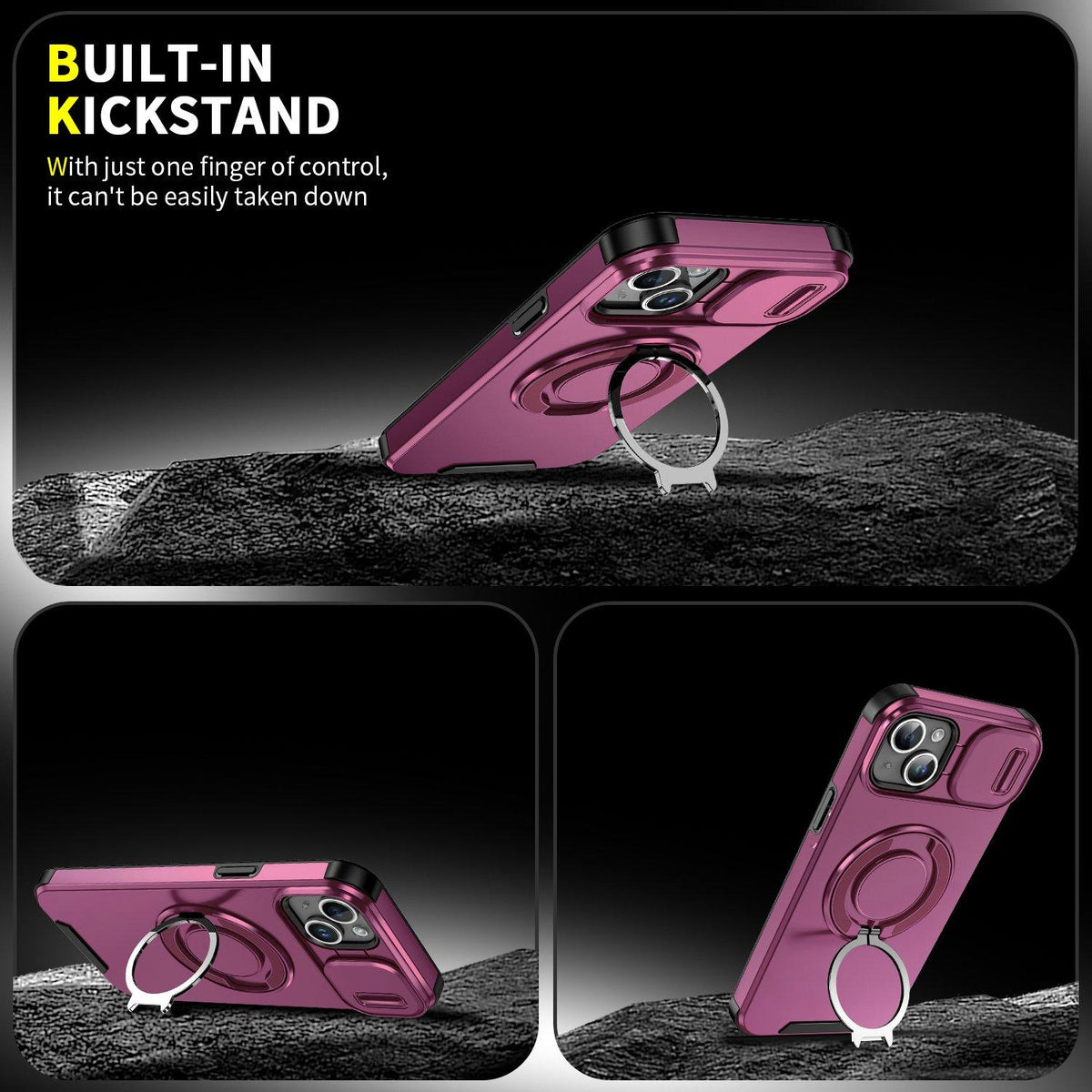 For iPhone 14 Plus Sliding Camshield Ring Holder Phone Case - Cherry Red - EDA006784205H