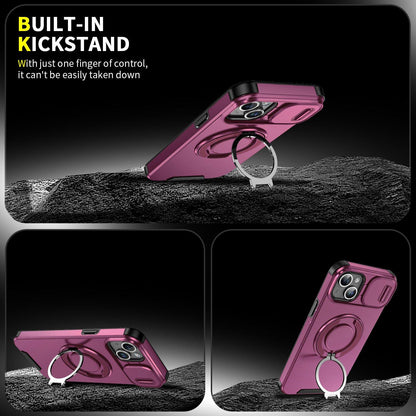 For iPhone 14 Plus Sliding Camshield Ring Holder Phone Case - Cherry Red - EDA006784205H