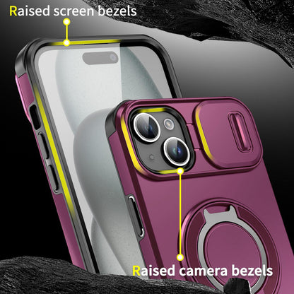 For iPhone 14 Plus Sliding Camshield Ring Holder Phone Case - Cherry Red - EDA006784205H