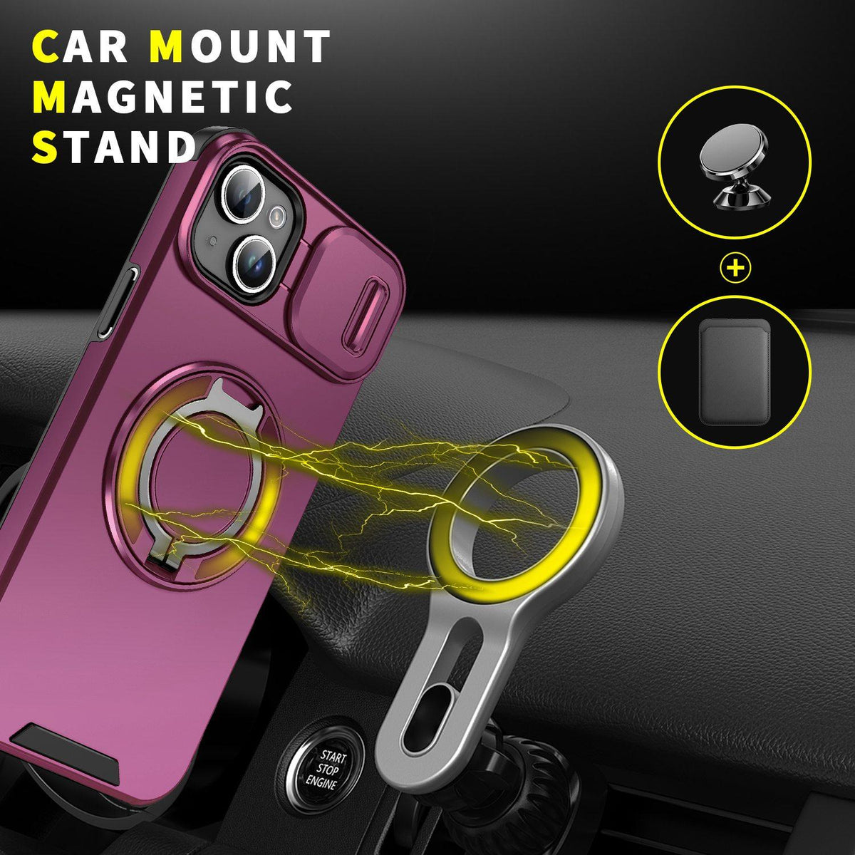 For iPhone 14 Plus Sliding Camshield Ring Holder Phone Case - Cherry Red - EDA006784205H