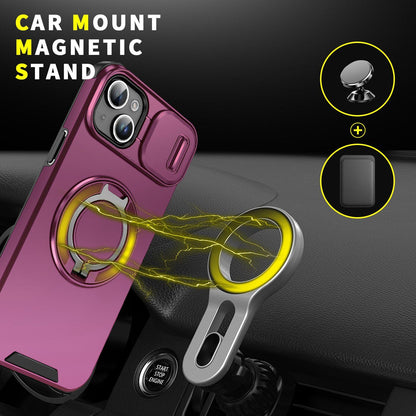 For iPhone 14 Plus Sliding Camshield Ring Holder Phone Case - Cherry Red - EDA006784205H