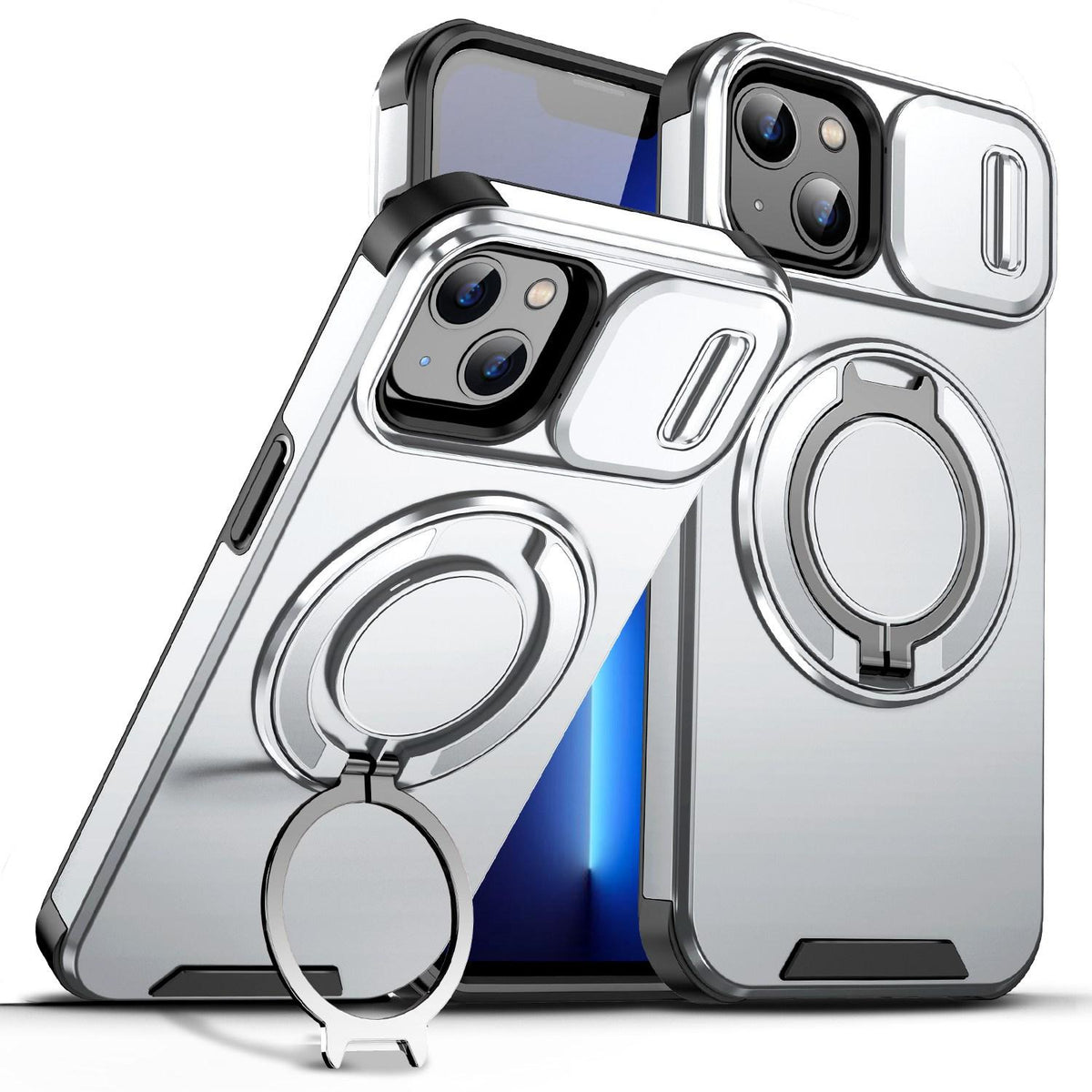 For iPhone 14 Sliding Camshield Ring Holder Phone Case - Silver - EDA006784206G