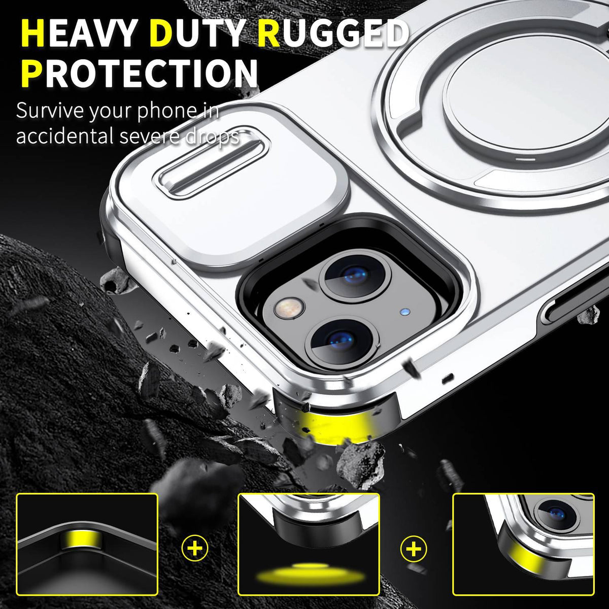 For iPhone 14 Sliding Camshield Ring Holder Phone Case - Silver - EDA006784206G